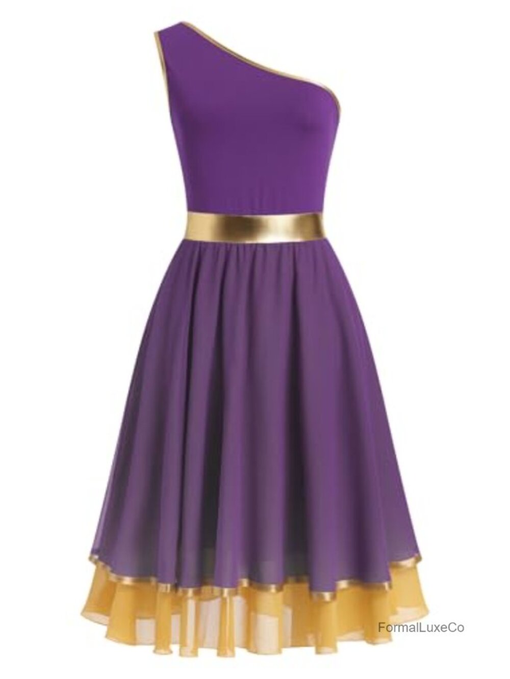 Women One Shoulder Metallic Chiffon Praise Dance Dress Liturgical Worship Tunic